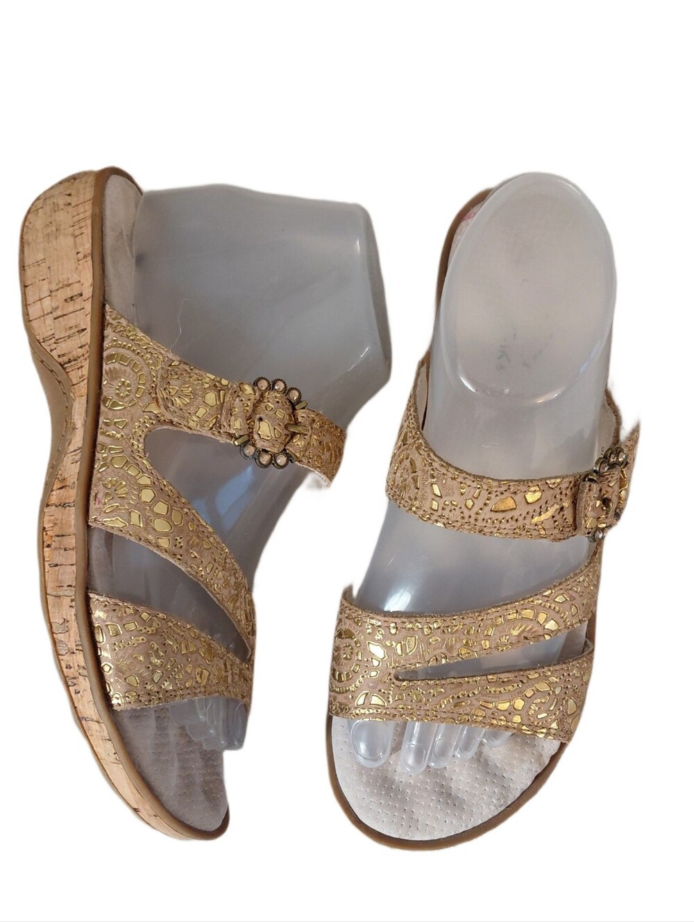 SoftWalk Torino Gold Metallic Cork Wedge Slide Sandals Women's 7.5- 8